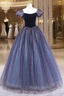 Cute Velvet Tulle Long Formal Prom Dresses, A-Line Short Sleeve Graduation Dresses