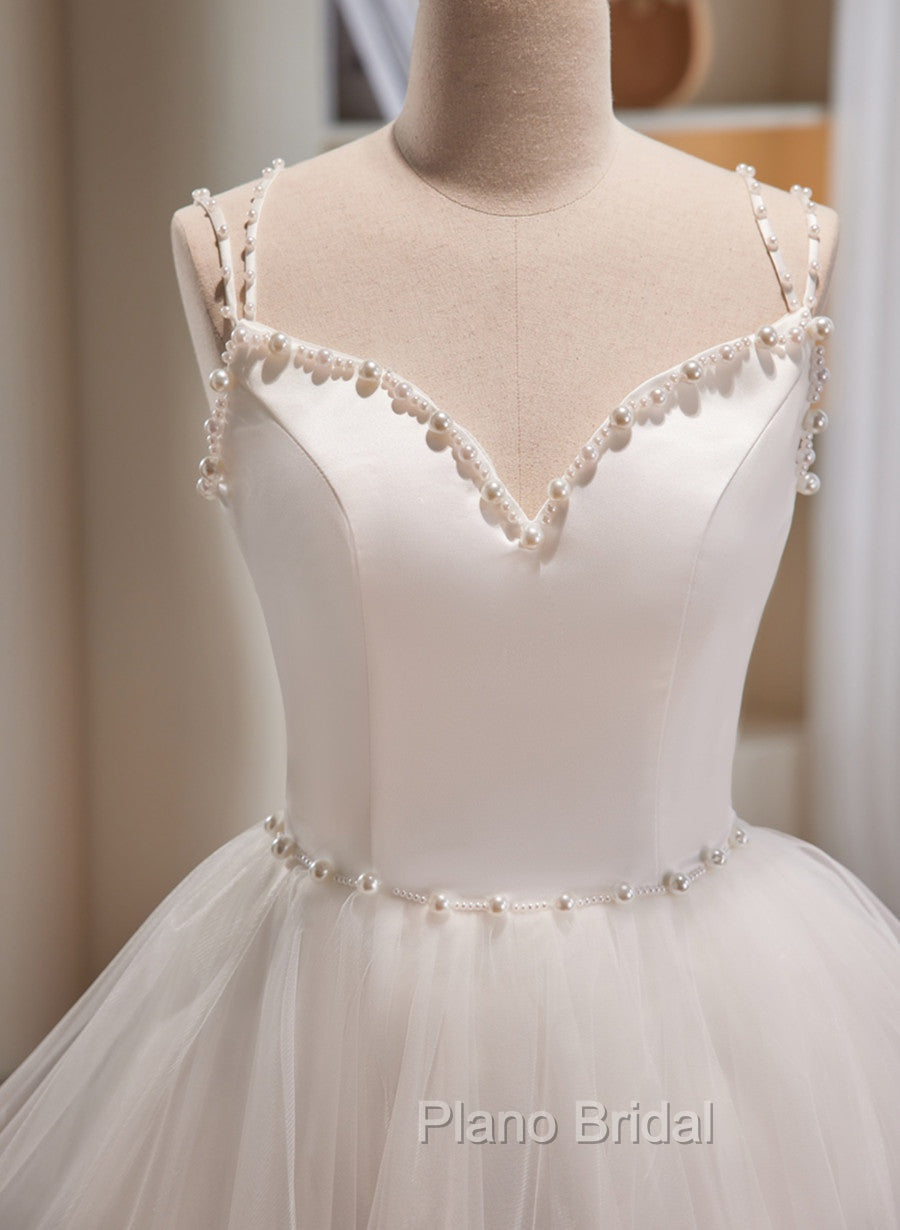 Cute White Short Tulle Beaded Graduation Dresses, White Short Formal Prom Dresses Formal Dresses