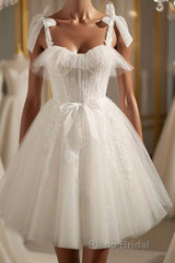 Cute white tulle lace short Formal Prom dress, white homecoming dress