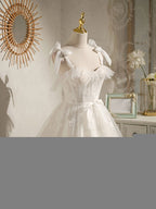 Cute white tulle lace short Formal Prom dress, white homecoming dress