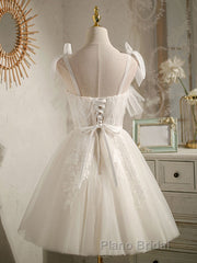Cute white tulle lace short Formal Prom dress, white homecoming dress
