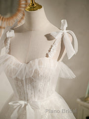 Cute white tulle lace short Formal Prom dress, white homecoming dress