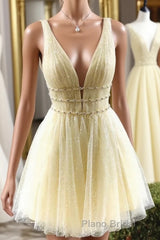 Cute yellow tulle short Formal Prom dress, yellow homecoming dress