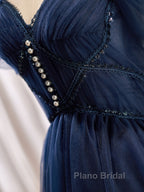 Dark Blue A-Line Short Formal Prom Dresses, Dark Blue Homecoming Dresses