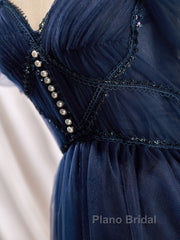 Dark Blue A-Line Short Formal Prom Dresses, Dark Blue Homecoming Dresses