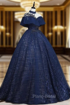 Dark Blue Long Formal Prom Dresses, Blue Tulle Formal Gown Graduation Dresses