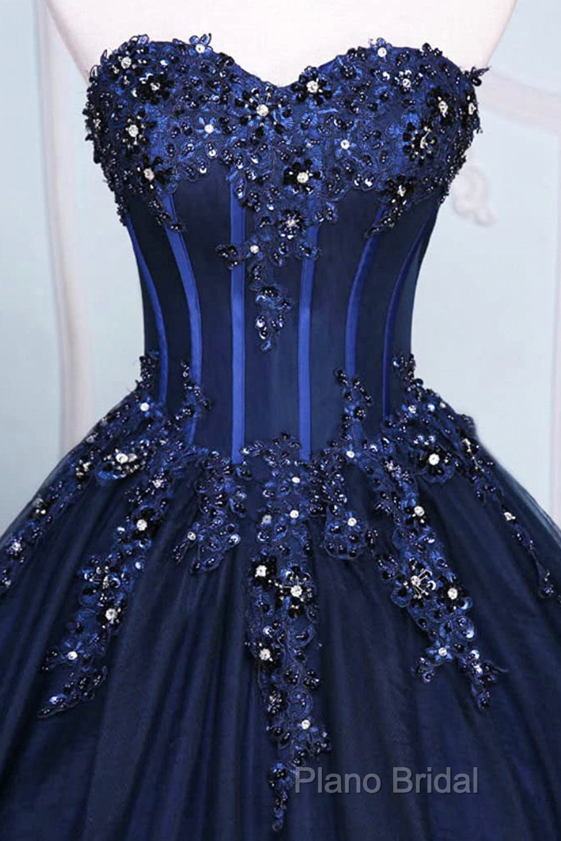 Dark Blue Tulle Lace Princess Dresses, Beautiful A-Line Strapless Long Formal Prom Dresses Secondary image