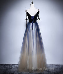 Dark blue tulle long Formal Prom dress, blue evening dress