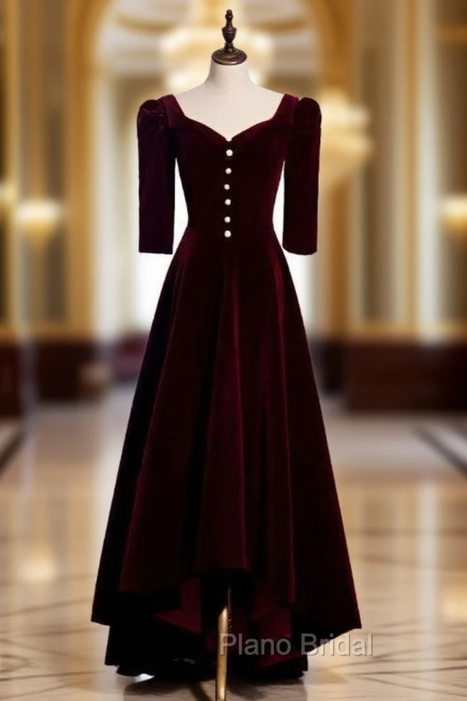Dark Burgundy Velvet  Short Sleeve Formal Prom Dresses Main image