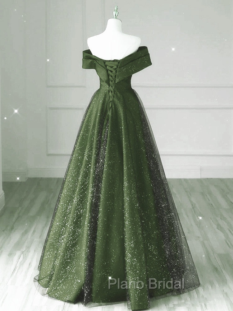 Dark Green and Black A-line Satin Long Party Dresses, Simple Long Formal Prom Dresses Secondary image