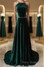 Dark Green Backless Long Formal Prom Dresses, Dark Green Long Formal Evening Bridesmaid Dresses