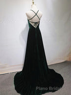 Dark Green Backless Long Formal Prom Dresses, Dark Green Long Formal Evening Bridesmaid Dresses