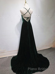 Dark Green Backless Long Formal Prom Dresses, Dark Green Long Formal Evening Bridesmaid Dresses