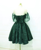 Dark Green Lace Off Shoulder Short Party Dresses, Lace Homecoming Dresses