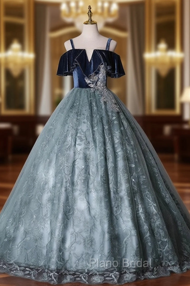 Dark Green Lace Spaghetti Straps Quinceanera Dresses