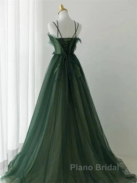 Dark Green Long Beaded A-Line Evening Dresses Party Dresses Formal Prom Dresses Formal Dresses December Wedding Guest Dresses Secondary image