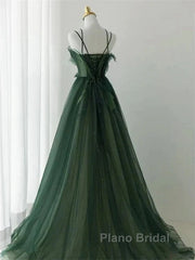 Dark Green Long Beaded A-Line Evening Dresses Party Dresses Formal Prom Dresses Formal Dresses December Wedding Guest Dresses