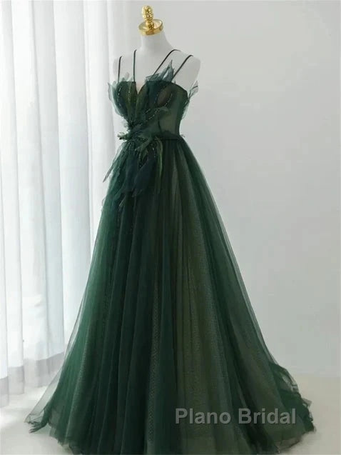 Dark Green Long Beaded A-Line Evening Dresses Party Dresses Formal Prom Dresses Formal Dresses December Wedding Guest Dresses