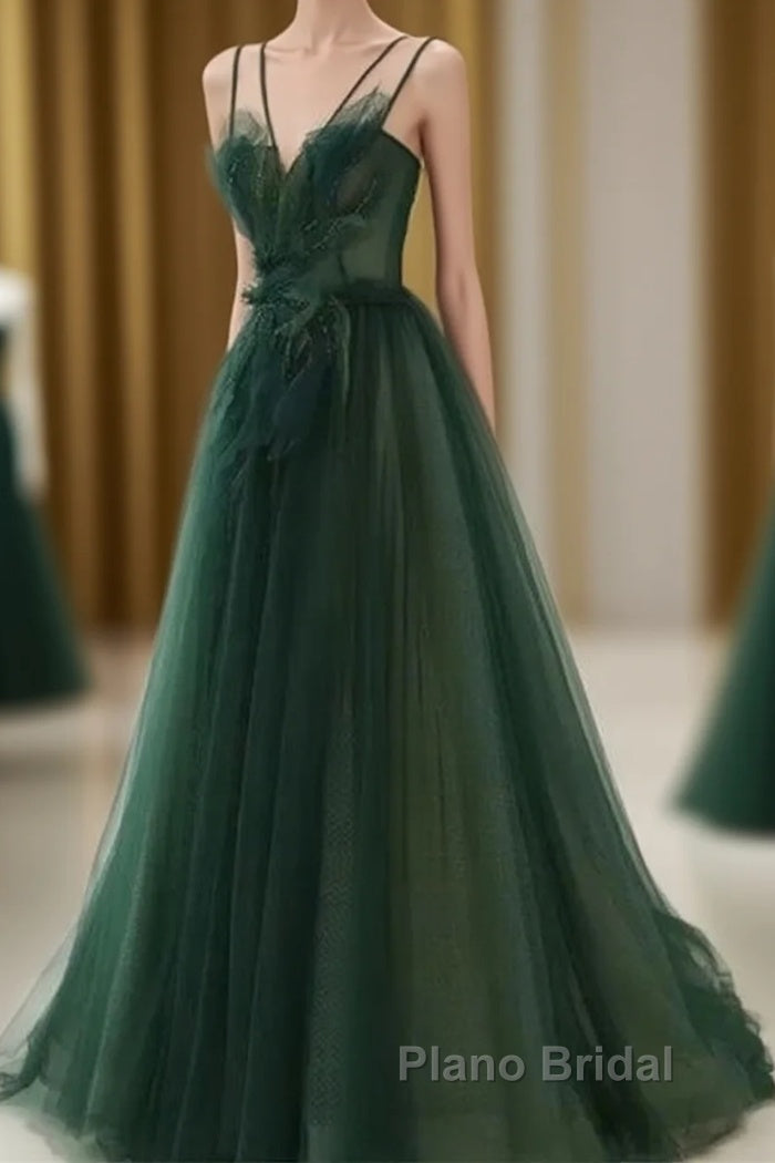Dark Green Long Beaded A-Line Evening Dresses Party Dresses Formal Prom Dresses Formal Dresses December Wedding Guest Dresses Main image