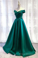 Dark Green Long Prom Dress Elegant A Line Off the Shoulder Party Evening Dress