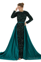 Long sleeve Sequin Prom Dresses with Detachable Skirt