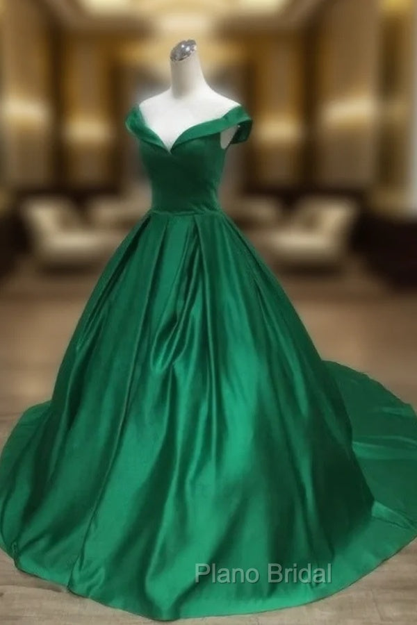 Dark Green Satin Ball Gown Long Evening Dresses Formal Prom Dresses, Green Formal Dresses Main image