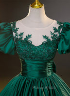 Dark Green Satin Ball Gown Sweet 16 Dresses, Green Long Formal Dresses Party Dresses