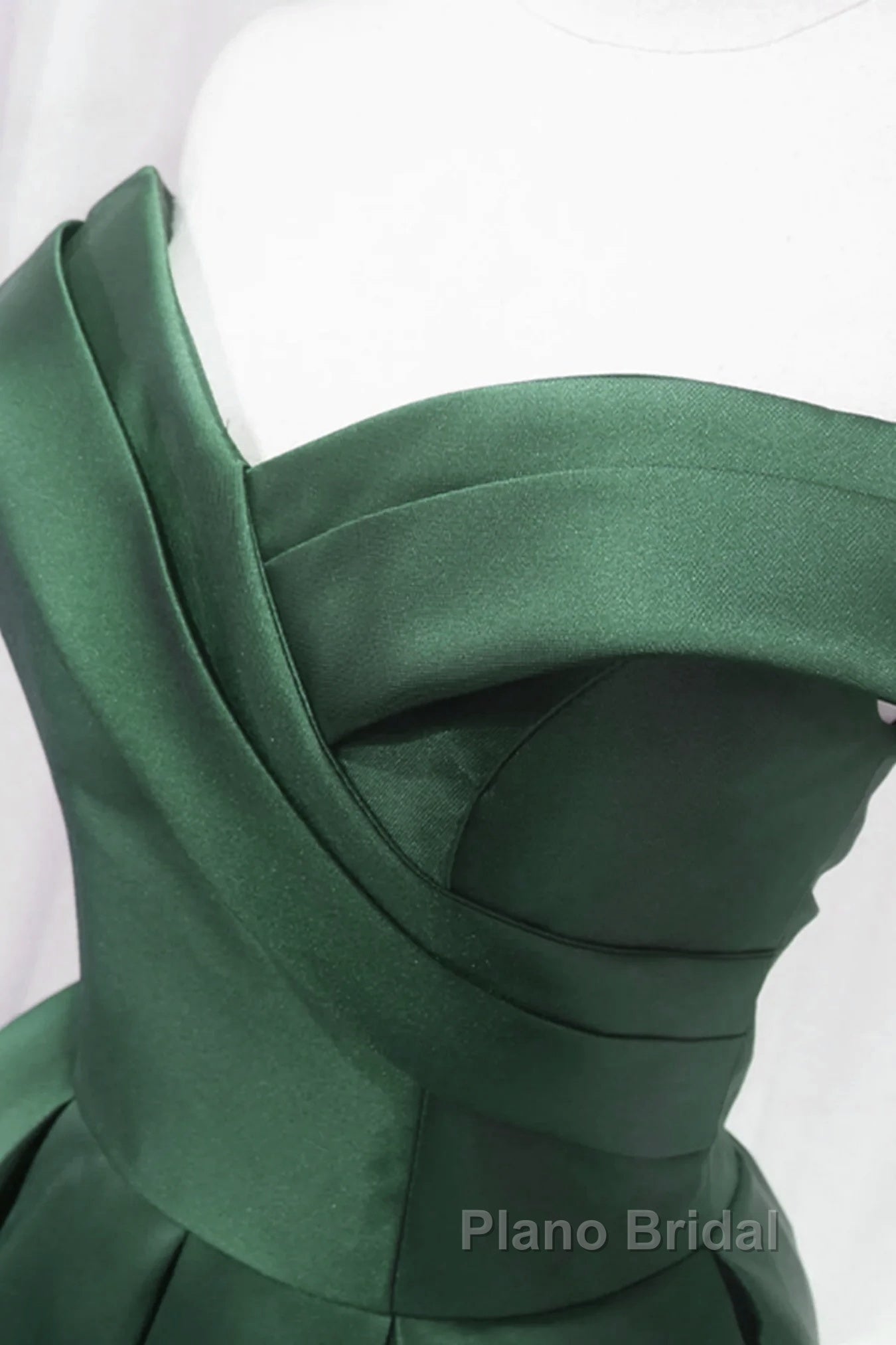 Dark Green Satin Off Shoulder Knee Length Party Dresses, Green Homecoming Dresses Formal Prom Dresses