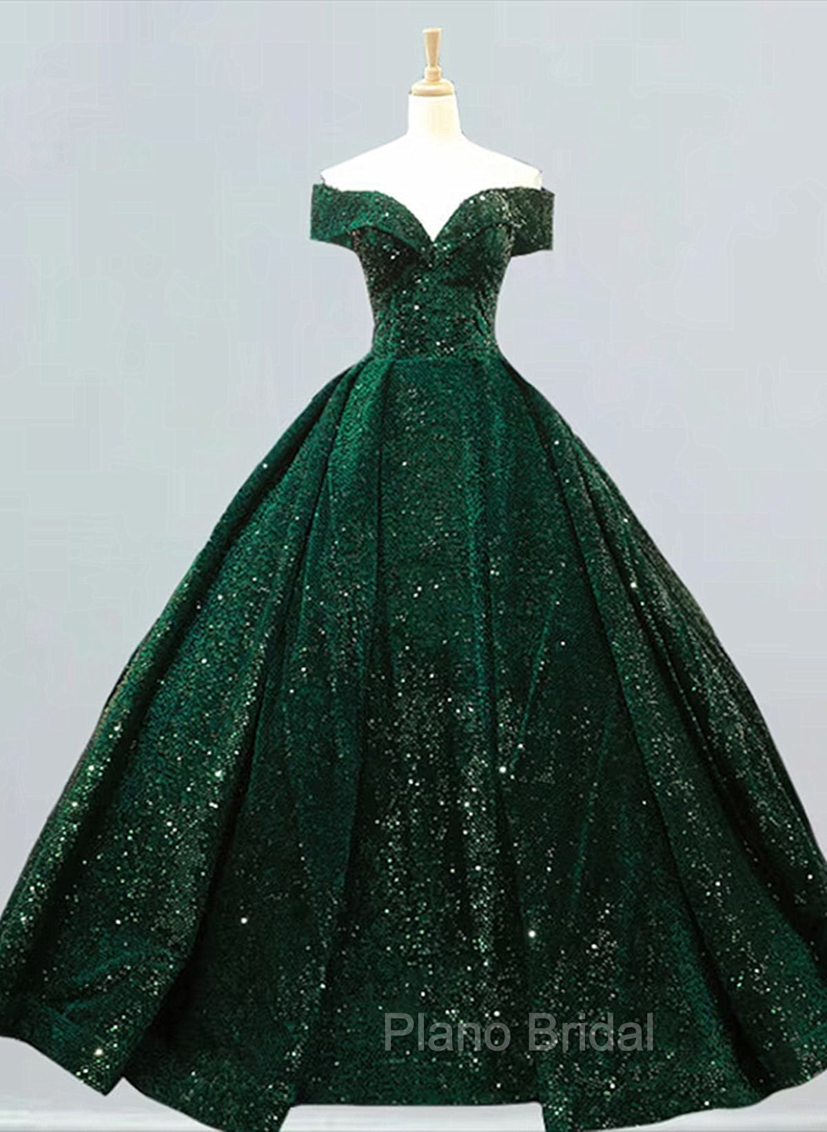 Dark Green Sequins Off Shoulder Ball Gown Sweet 16 Dresses, Dark Green Formal Prom Dresses
