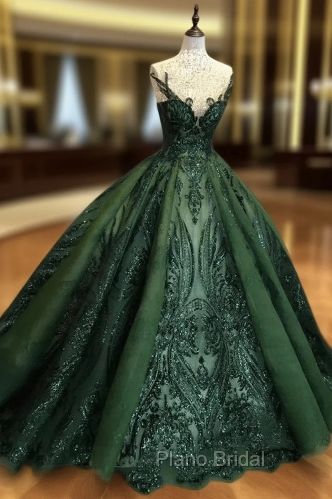 Dark Green Tulle Ball Gown Formal Dresses Shiny Tulle Lace Sweet 16 Dresses Formal Prom Dresses shops Main image
