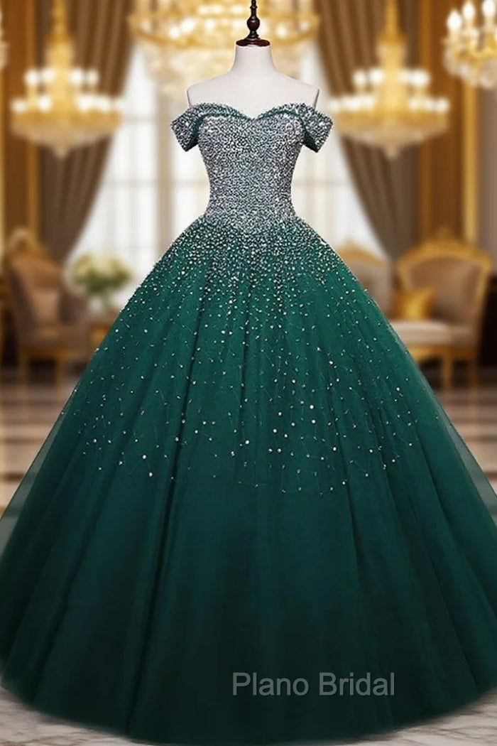 Dark Green Tulle Sweetheart Sparkle Party Dresses, Sweet 16 Dresses Main image