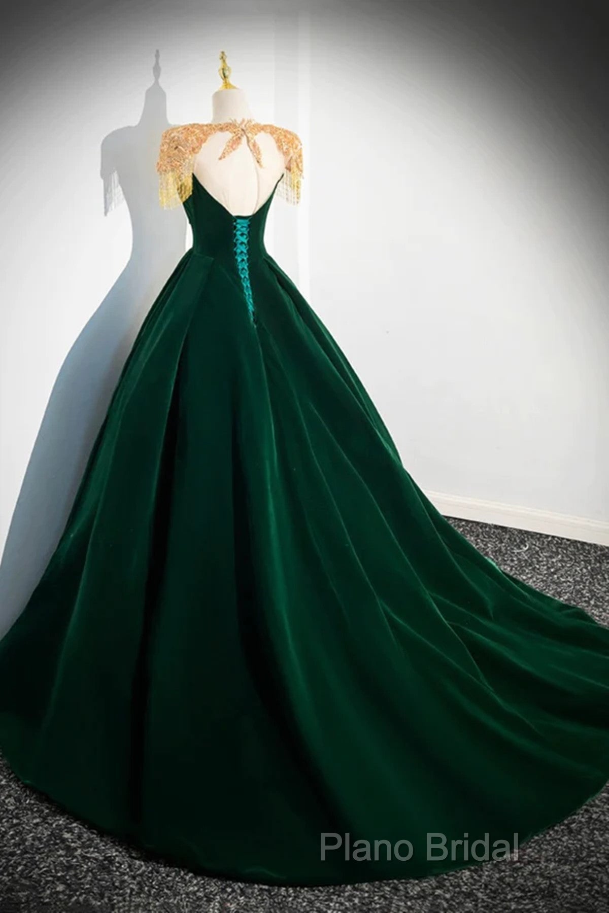 Dark Green Velvet A-Line Long Formal Prom Dresses, Dark Green Formal Party Dresses