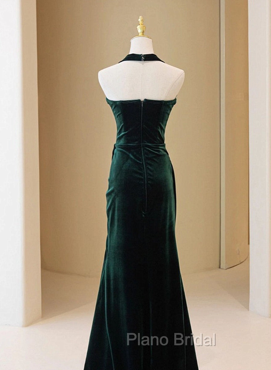 Dark Green Velvet Long Evening Dresses Party Dresses, A-line Green Bridesmaid Dresses Secondary image