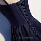 Dark Navy Blue Long Satin Formal Prom Dresses, Dark Navy Blue Long Formal Evening Dresses