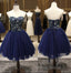 Dark Navy Blue Short Dresses With Sequin Bodice For Juniors Homecoming Dresses