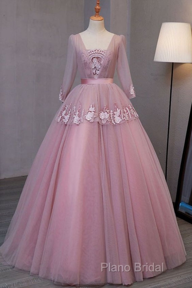 Dark Pink V-Neckline Ball Gown Lace Applique Sweet 16 Dresses, Pink Formal Prom Dresses Party Dresses Secondary image