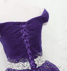 Dark Purple Beaded Tulle Off Shoulder Party Dress Purple Junior Prom Dresses prom dresses shops