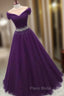 Dark Purple Beaded Tulle Off Shoulder Party Dresses Purple Junior Formal Prom Dresses Formal Prom Dresses shops