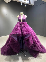 Dark Purple  High Neck Crystal Prom Dress