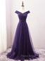 Dark Purple Sweetheart Tulle Off Shoulder Bridesmaid Dresses, Long Formal Prom Dresses