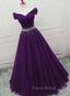 Dark Purple Tulle Long Formal Prom Dresses, Junior Formal Prom Dresses