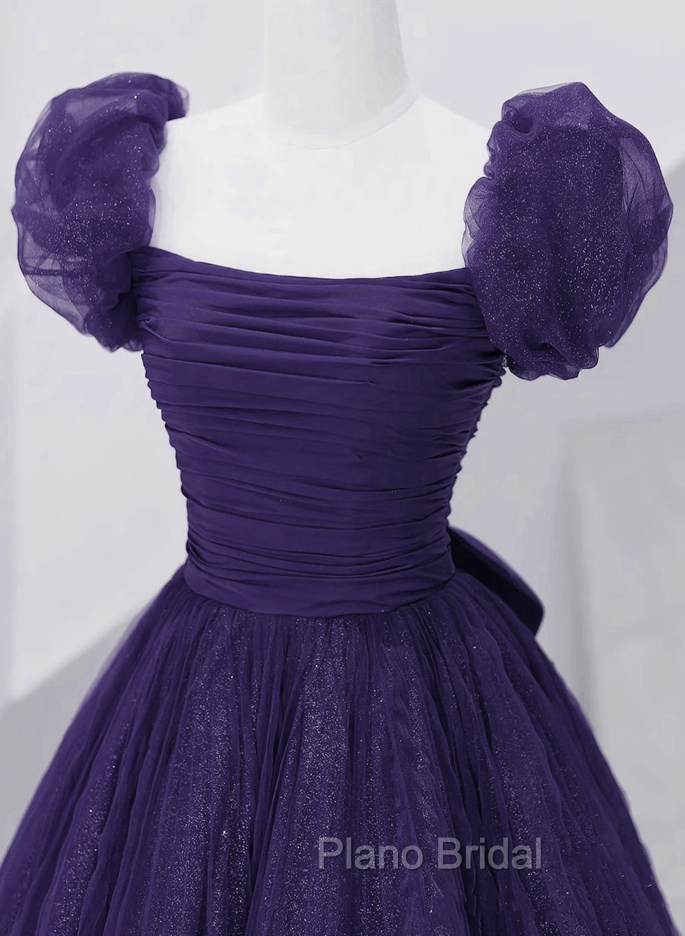 Dark Purple Tulle Scoop A-line Long Formal Dresses, Dark Purple Evening Dresses Formal Prom Dresses