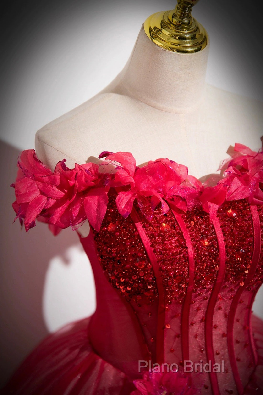 Dark Red Beading Formal Prom Dresses With Corset, Off The Shoulder Short Sleeve Floor-Length Party Dresses