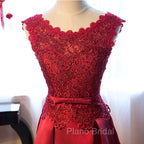 Dark Red Lace Long Junior Formal Prom Dresses, Lace Top Party Dresses