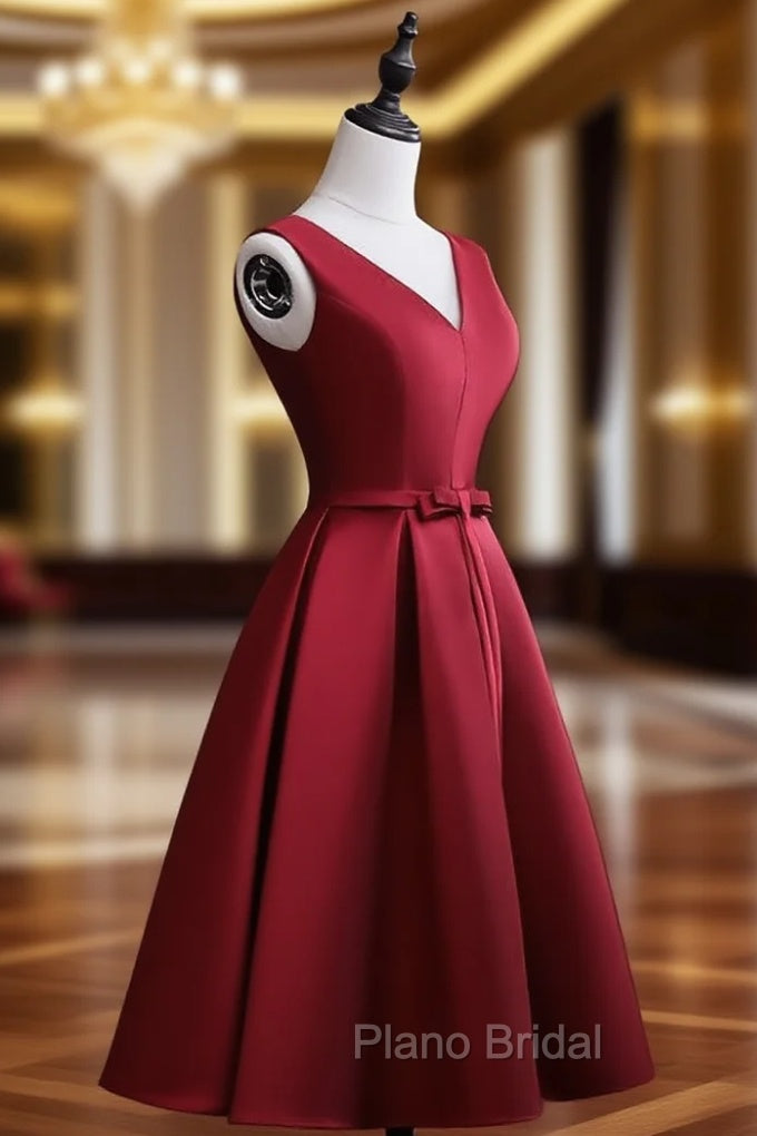 Dark Red Satin Short Homecoming Dresses, Lovely Bridesmaid Dresses Main image