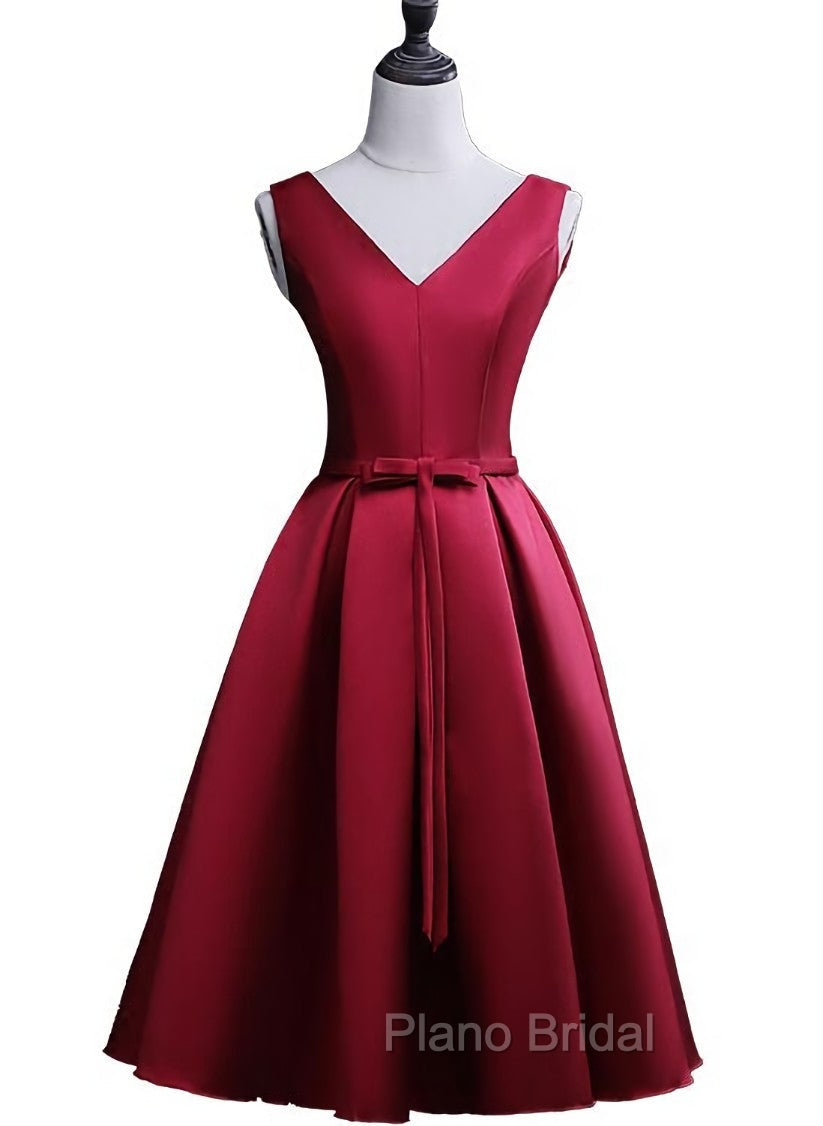 Dark Red Satin Short Homecoming Dresses, Lovely Bridesmaid Dresses Secondary image