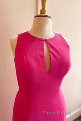 Hot Pink Mermaid Long Prom Dresses with Open Back