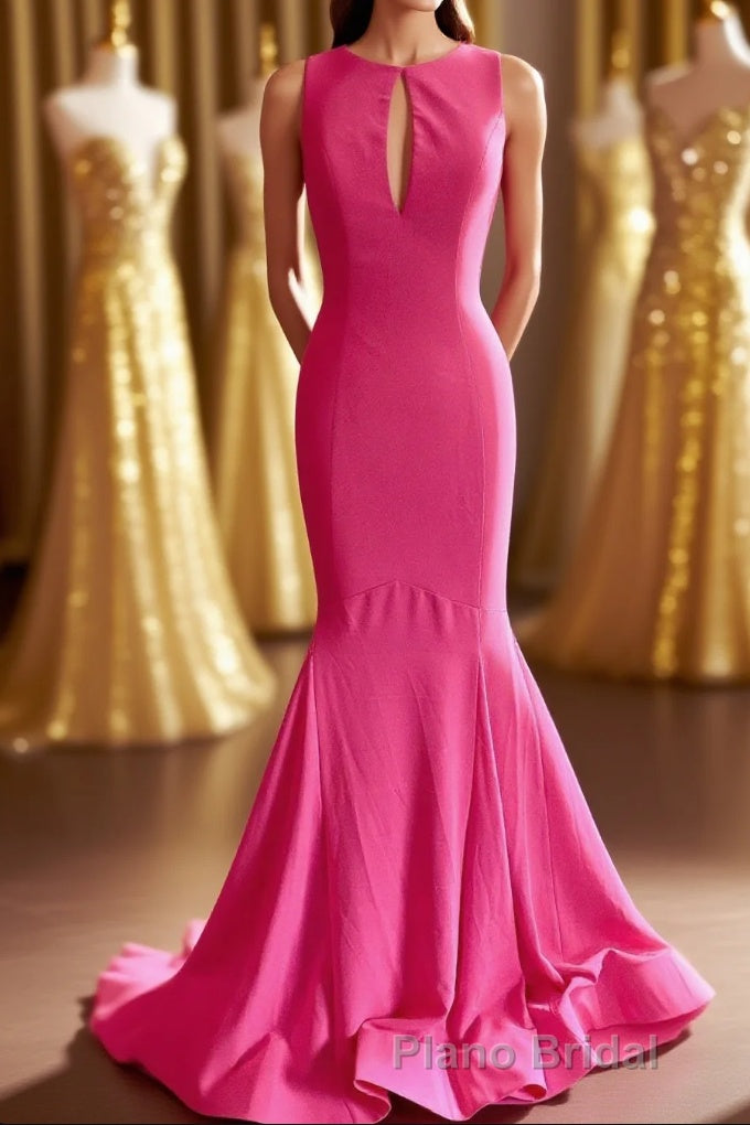 Hot Pink Mermaid Long Prom Dresses with Open Back Main image