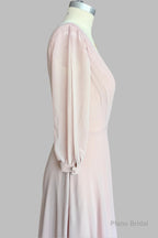 Deep V-neck 1/2 Sleeves Chiffon Max Dresses Side-Slit Floor-Length Bridesmaid Dress