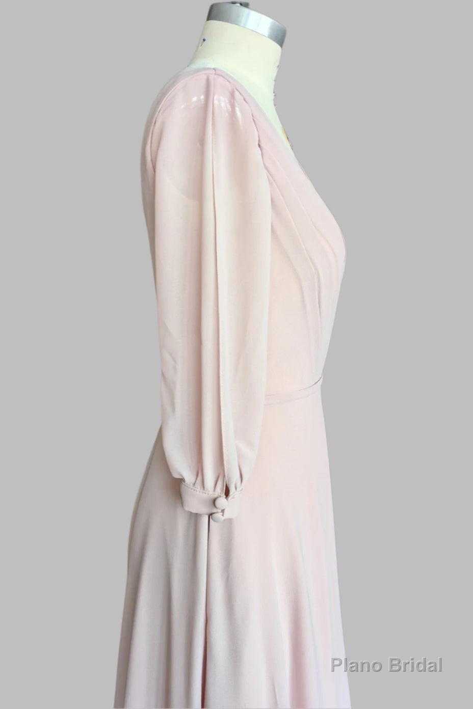 Deep V-neck 1/2 Sleeves Chiffon Max Dresses Side-Slit Floor-Length Bridesmaid Dress